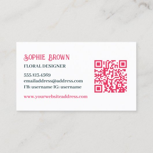 Carte De Visite Aquarelle Fuchsia Fleurs Floral QR Code (Dos)