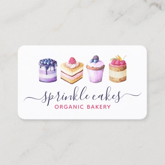 Carte De Visite Aquarelle Gâteaux Et Douceurs À Couleur Douce  (Devant)