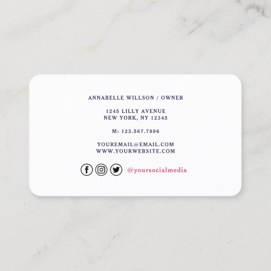 Carte De Visite Aquarelle Gâteaux Et Douceurs À Couleur Douce  (Dos)