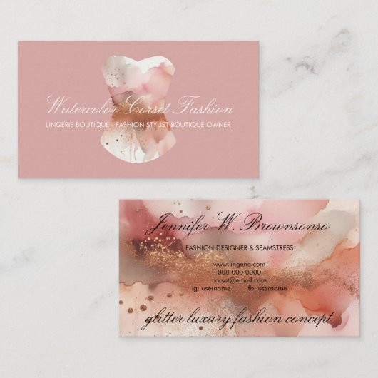 Carte De Visite Aquarelle Glitz Corse Style Mode (Devant / Derrière)