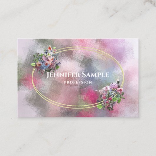 Carte De Visite Aquarelle Gold Frame Fleurs Abstraites Chic Modern (Devant)