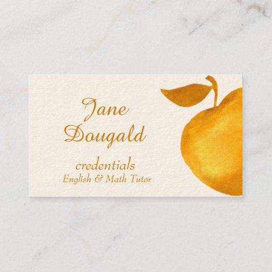 Carte De Visite Aquarelle Gold Pomme Enseignant, Instructeur Tutor (Dos)