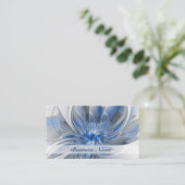 Carte De Visite Aquarelle gris bleu Abstrait Fractal Art Flower (Debout devant)