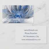 Carte De Visite Aquarelle gris bleu Abstrait Fractal Art Flower (Devant / Derrière)