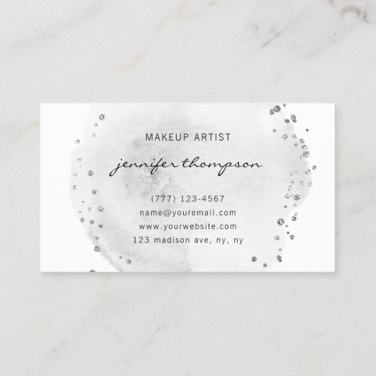 Carte De Visite Aquarelle gris Cercle Points Argent  (Dos)