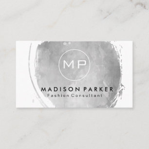 Carte De Visite Aquarelle gris contemporaine brossée avec Monogram