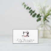 Carte De Visite Aquarelle Gris Dusty Rose Machine à coudre Code QR (Debout devant)