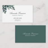Carte De Visite Aquarelle Gris Eucalyptus Massage Thérapiste (Devant / Derrière)
