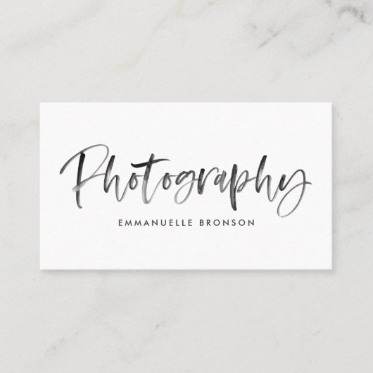 Carte De Visite Aquarelle gris foncé Brush Letters Photographe (Devant)