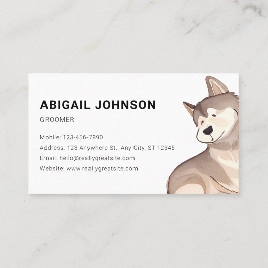 Carte De Visite Aquarelle Grooming avec Husky (Dos)