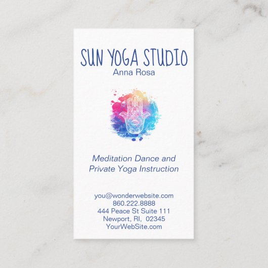 Carte De Visite *~* Aquarelle Hamsa Spa de Yoga à la main (Dos)