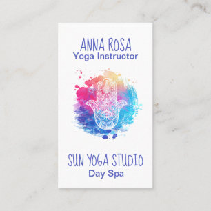 Carte De Visite *~* Aquarelle Hamsa Spa de Yoga à la main