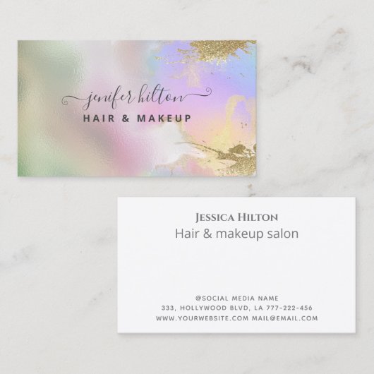 Carte De Visite Aquarelle holographique élégant abstrait (Devant / Derrière)