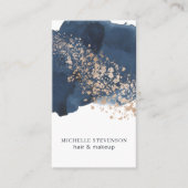 Carte De Visite Aquarelle Indigo bleu et or (Devant)