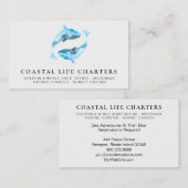 Carte De Visite *~* Aquarelle jouant sur la mer des dauphins côtie (Devant / Derrière)