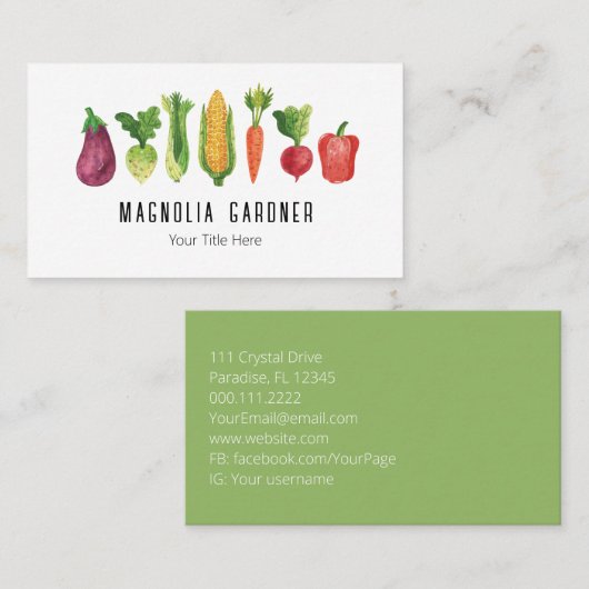 Carte De Visite Aquarelle Légumes (Devant / Derrière)