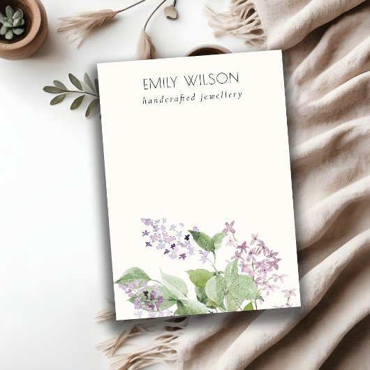 Carte De Visite Aquarelle Lilac douce Floral Blank Bijoux