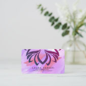 Carte De Visite Aquarelle Lotus Fleur rose pourpre éclaboussure (Debout devant)