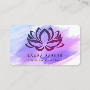 Carte De Visite Aquarelle Lotus Fleur rose Purple Splatz Yoga