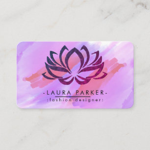 Carte De Visite Aquarelle Lotus Fleur rose Purple Splatz Yoga