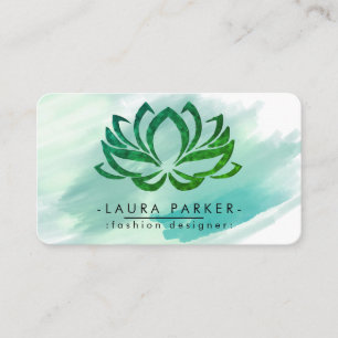 Carte De Visite Aquarelle Lotus Fleur Vert Turquoise Yoga