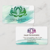 Carte De Visite Aquarelle Lotus Fleur Vert Turquoise Yoga (Devant / Derrière)