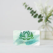 Carte De Visite Aquarelle Lotus Fleur Vert Turquoise Yoga (Debout devant)