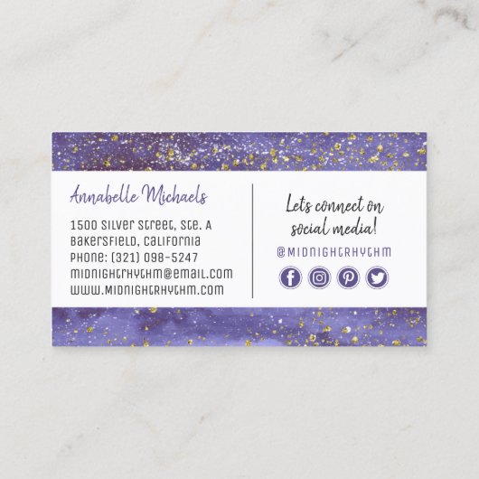 Carte De Visite Aquarelle Lune Cycle lunaire Nuit Ciel Médias soci (Dos)