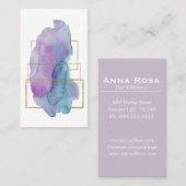 Carte De Visite Aquarelle magenta pourpre d'or géométrique chic de (Devant / Derrière)
