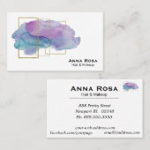 Carte De Visite Aquarelle magenta pourpre Girly géométrique d'or (Devant / Derrière)