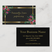 Carte De Visite Aquarelle magenta rose vintage roses (Devant / Derrière)