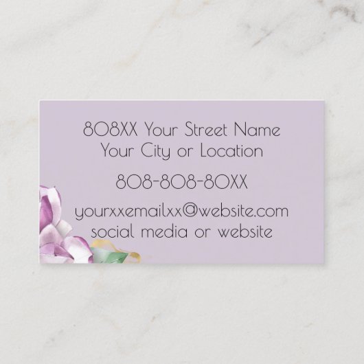 Carte De Visite Aquarelle Magnolia et Or sur violet (Dos)