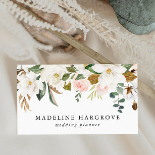 Carte De Visite Aquarelle Magnolias blanc et floral