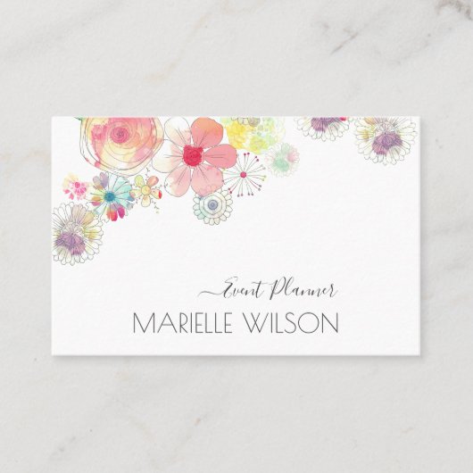 Carte De Visite Aquarelle Main peinte Florale Planificateur d'évén (Devant)