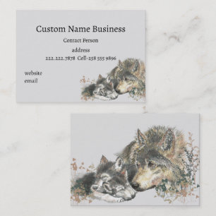Carte De Visite Aquarelle Mère ou Père Wolf avec Cubs Business