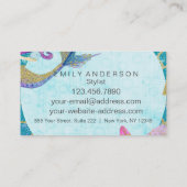 Carte De Visite Aquarelle mignonne de sirène Monogramme Turquoise  (Dos)
