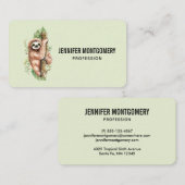 Carte De Visite Aquarelle mignonne Sloth & Feuilles tropicaux (Devant / Derrière)