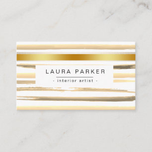 Carte De Visite Aquarelle minimaliste à rayures Motif or