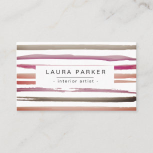 Carte De Visite Aquarelle minimaliste à rayures Motif rose