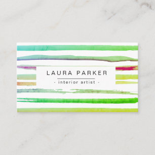 Carte De Visite Aquarelle minimaliste à rayures Motif vert