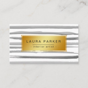 Carte De Visite Aquarelle minimaliste noire rayée Motif or