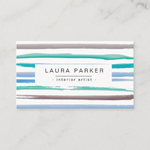 Carte De Visite Aquarelle minimaliste rayée Motif Turquoise bleu