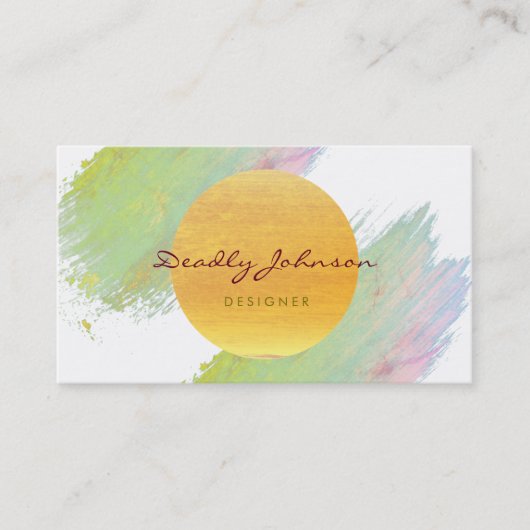 Carte De Visite Aquarelle moderne Abstrait Élégant Vert Jaune (Devant)