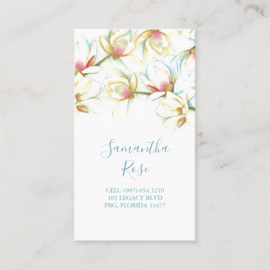 Carte De Visite Aquarelle moderne blanche Magnolia Fleur Floral (Devant)