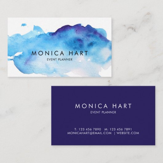 Carte De Visite Aquarelle moderne bleu (Devant / Derrière)