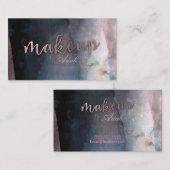 Carte De Visite Aquarelle moderne bleu & Rose or rose maquillage (Devant / Derrière)