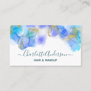 Carte De Visite Aquarelle moderne bleue et dorée   Abstrait élégan