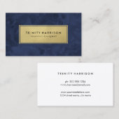 Carte De Visite Aquarelle moderne chic | Marine bleu et or (Devant / Derrière)