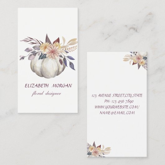 Carte De Visite Aquarelle moderne classique Citrouille floral, Bla (Devant / Derrière)