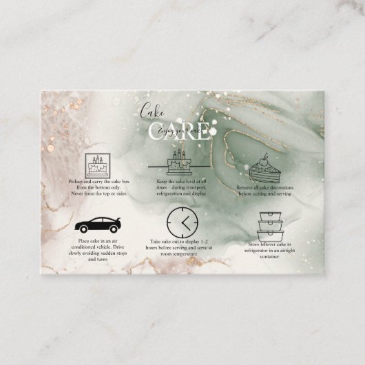 Carte De Visite Aquarelle moderne Elégante Soin de gâteau vert et  (Devant)